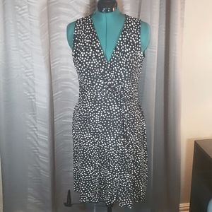 Hail3y:23 sleeveless b&w polka dot mock wrap dress - Size: XL